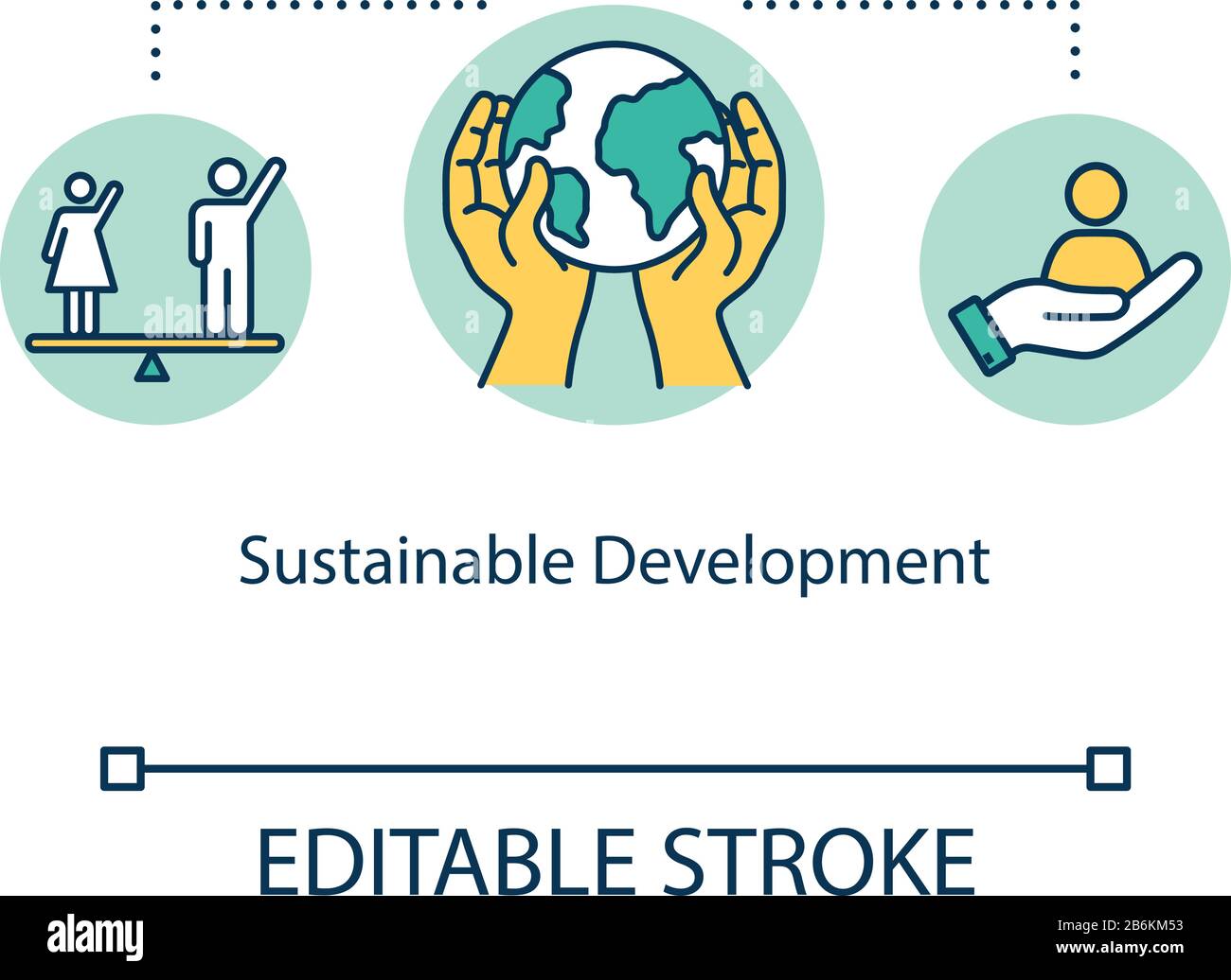 Icône du concept de développement durable. La protection de l'environnement, l'égalité des sexes, l'équilibre social et économique de la vie sont des exemples de ligne mince. Vecteur Illustration de Vecteur