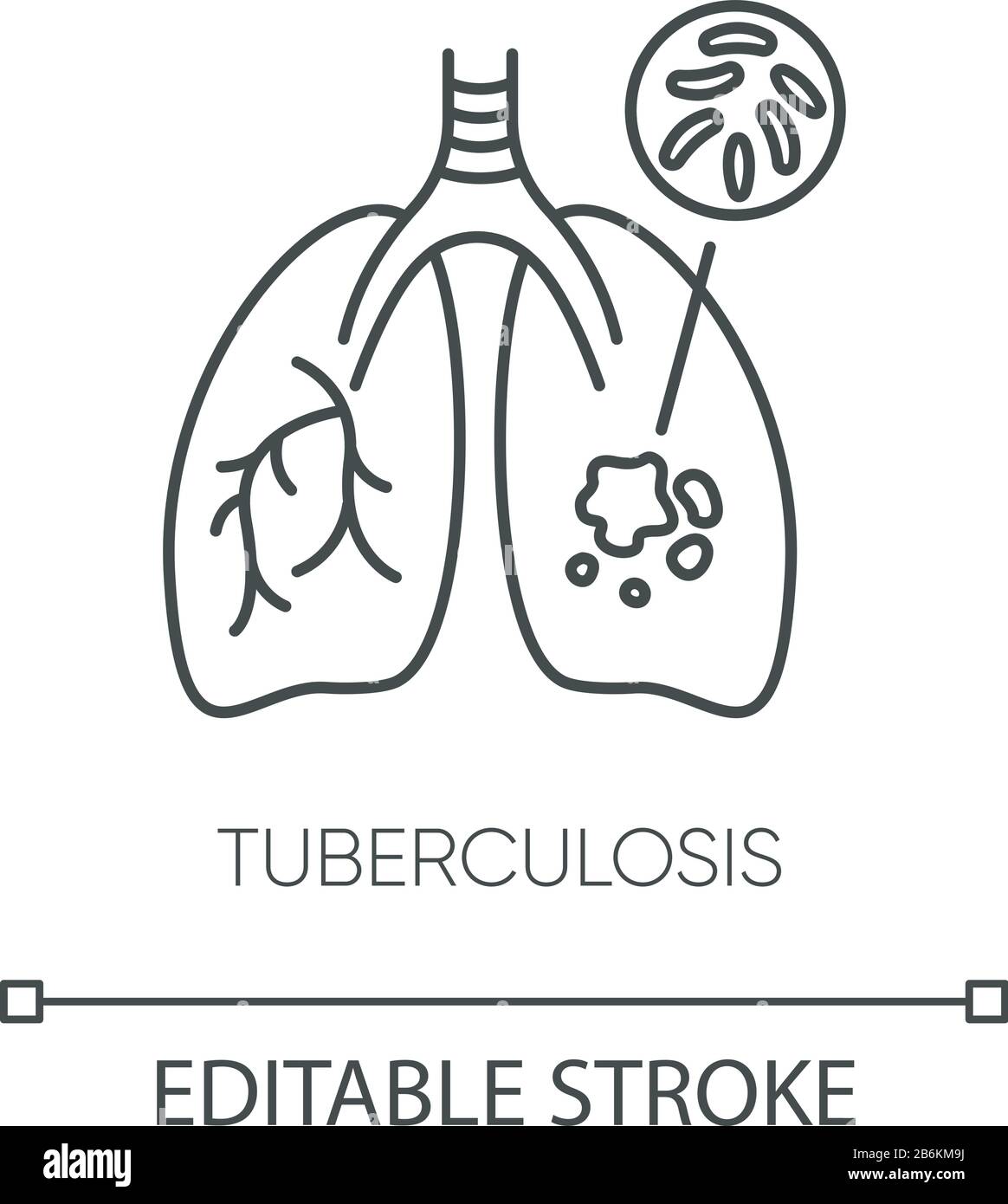 Icône linéaire parfaite des pixels tuberculeux. Illustration personnalisable en ligne fine. Maladie respiratoire contagieuse, symbole du contour des maladies infectieuses. Vecteur Illustration de Vecteur