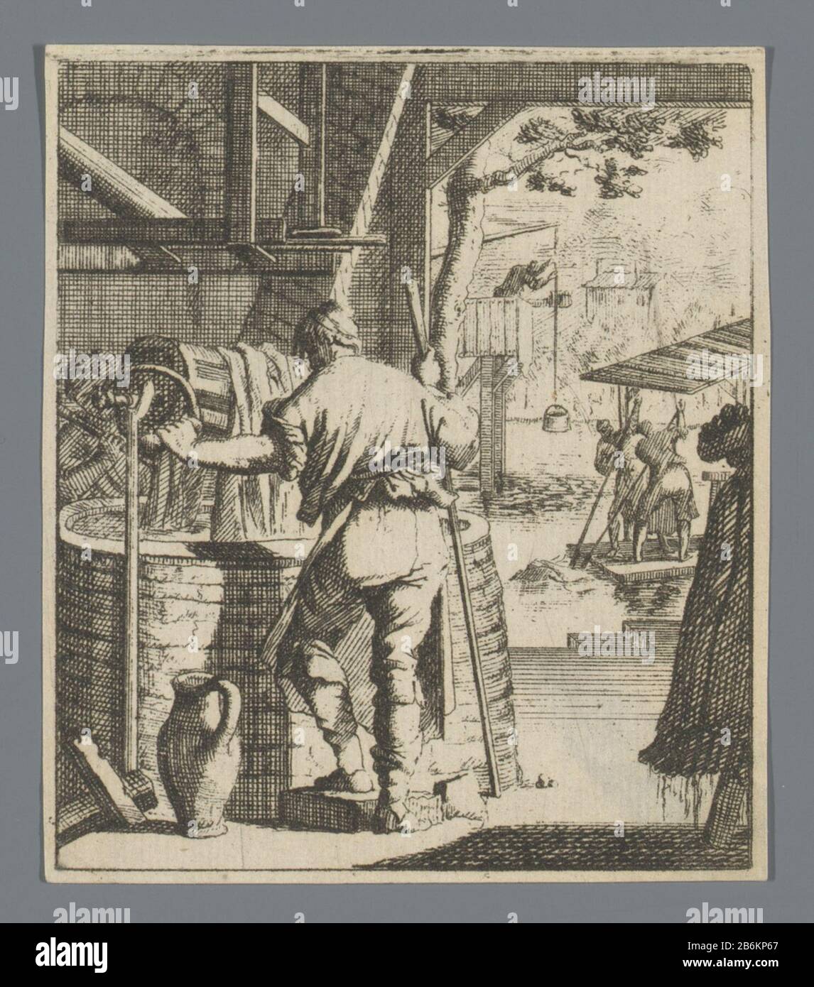 Blanchisserie Een Wasserij Type d'objet : prent Objectnumer: RP-P-OB-46.196 Fabricant : Pentmaker: Jan Luyken Dating: 1659 - 1712 kenmerken physique: ETS matériel: Papier Techniek: Etsen Sujet: Blanchiment (blanchiment) Banque D'Images
