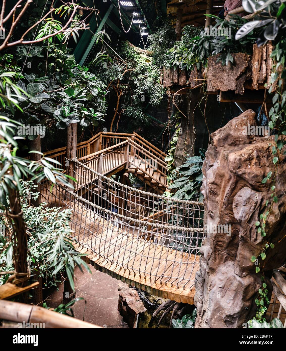 Zoo avec un pont de corde dans les tropiques Banque D'Images
