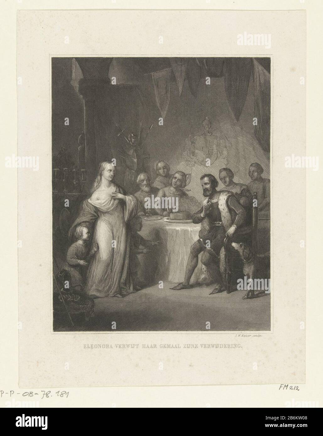 Eleonora reproach comte Reinoud II de Guelders son enlèvement en 1342 Eleonora accuse son mari de son enlèvement (titre objet) Eleanor d'Angleterre à Nimègue accuse son mari comte Reinoud II de Guelders son élimination en 1342. Elle prouve son mari qu'elle n'est pas une lésine, et il l'a si mal coulée. Elle prédit que la chute de sa maison, deux fils qui se tiennent à côté d'elle, mourra dans la lutte pour leurs pères naam. Fabricant : printmaker Johann Wilhelm Kaiser (I) (bâtiment classé) Lieu de fabrication: Pays-Bas Date: 1842 - 1844 Caractéristiques physiques: Acier engrala matière: Papier te Banque D'Images