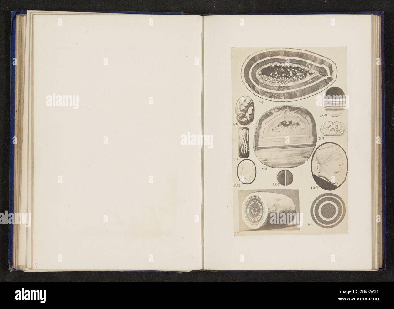 Onze geodes et caleeën Type d'objet : page photo Numéro d'article: RP-F 2001-7-121-8 Inscriptions / marques: Numéro, recto: '93 - 103' Fabricant : Photographe: F. Cole Dating: CA. 1857 - ou pour 1867 matériau: Technique du papier: Albumen dimensions de l'impression: Photo: H 165 mm × W 101 mmToelichtingFoto après page 92. Objet: Bijou sculpture (+ relief  sculpture), voiture gemme  arts appliqués Banque D'Images
