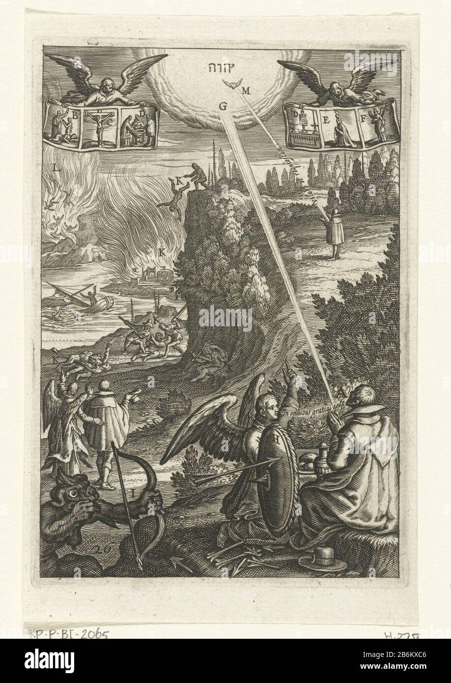 Embleem met l'homme mourir Dieu dankt voor al zijn goede daden Den wech des euwich levens (serietitel) un ange est un homme que toutes les bonnes actions de Dieu raisons de montrer la gratitude dans son gebed. Fabricant : Printmaker: Boëtius Adamsz. Bolswertnaar propre design: Boëtius Adamsz. Bolswertuitgever: Hendrik Aertssens Place fabricación: Print maker: The Netherlands Publisher: Antwerpen Date: 1620 Caractéristiques physiques: Engrala matière: Papier technique: Engrala (impression) mesures: Bord de la plaque: H 140 mm × b 97 mmToeliechtPrent de: Antoine Sucquet, Le wech des euwich LIFE, int lati Banque D'Images
