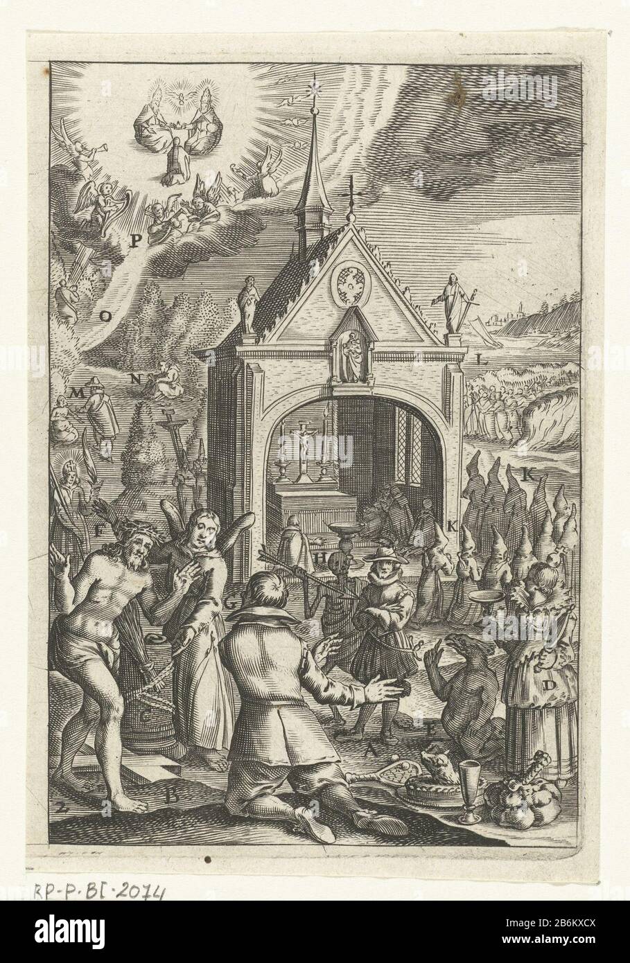 Embleem met l'homme mourir afstand doet van zijn aardse bezitingen en zich bekeert tot het christelijke geloof Den wech des euwich levens (servietitel) UN homme s'agenouille avant Christ montrant ses blessures. L'homme fait son bras Où: Note il renonce à ses possessions terrestres. Dans le paysage sont montrés des exemples de chrétiens qui se consacrent de la bonne façon à la foi en tant que clergé ou kluizenaar. Fabricant : à imprimer de: Boëtius Adamsz. Bolswertprentmaker: Éditeur anonyme: Henry Aertssens Place fabricación: Antwerp Date: 1620 - 1649 and / or 1649 Caractéristiques physiques: Matériel automobile: Technique du papier: Banque D'Images