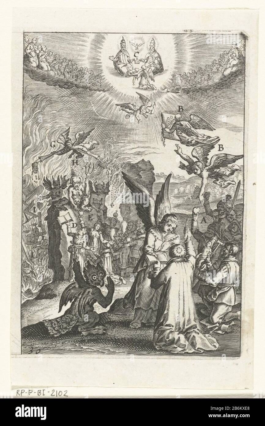 Embleem met l'homme mourir leert dat hij met goede werken Dieu se comporte Den wech des euwich levens (serietitel) un ange montre un homme pétrir pour ses bonnes œuvres en tant qu'homme pitié pour plaire à Dieu. Le diable essaie de weerhouden. Le fabricant de lui: Imprimer de: Boëtius Adamsz. Bolswertprentmaker: Éditeur anonyme: Henry Aertssens Lieu de fabrication: Anvers Date: 1620 - 1649 et / ou 1649 Caractéristiques physiques: Matériel automobile: Technique papier: Engrala (impression) Dimensions: Feuille: H 152 mm × W 98 mmTohtelicingPrent d'Antoine Sucquet, La wech de eeuwich décrit en latin: Avec moi Banque D'Images
