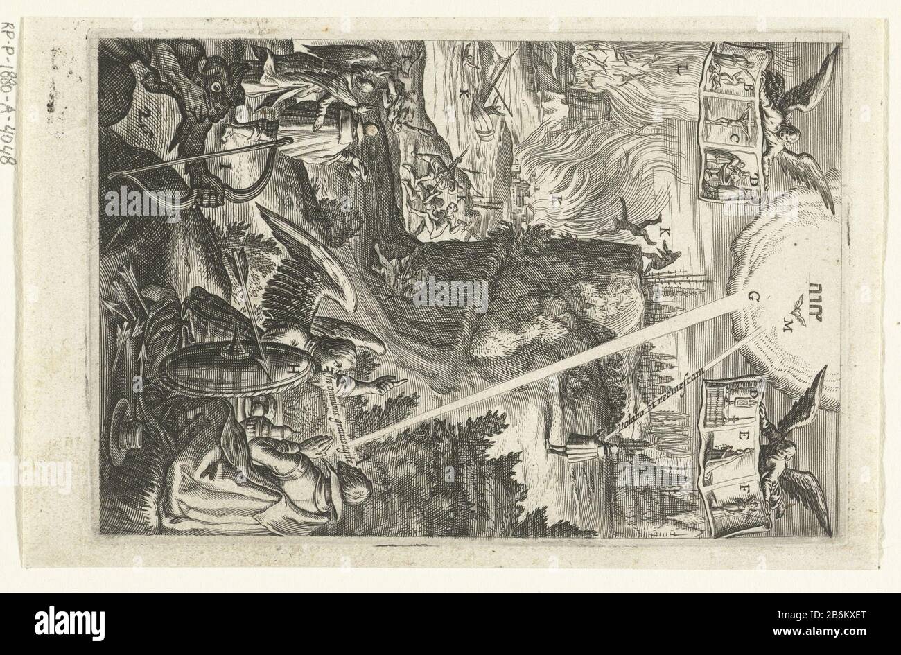 Embleem met l'homme mourir Dieu dankt voor al zijn goede daden Den wech des euwich levens (serietitel) un ange est un homme que toutes les bonnes actions de Dieu raisons de montrer la gratitude dans son gebed. Fabricant : à imprimer de: Boëtius Adamsz. Bolswertprentmaker: Éditeur anonyme: Henry Aertssens Lieu de fabrication: Anvers Date: 1620 - 1623 et / ou 1623 Caractéristiques physiques: Matériel automobile: Papier technique: Engrala (impression) Dimensions: Bord de la plaque: H 137 mm × W 93 mmToeliechtPrent d'Antoine Sucquet, Le wech d'eeuwich Life décrit en latin: Avec des images illuminées par un Boëtius Bols Vert, Banque D'Images