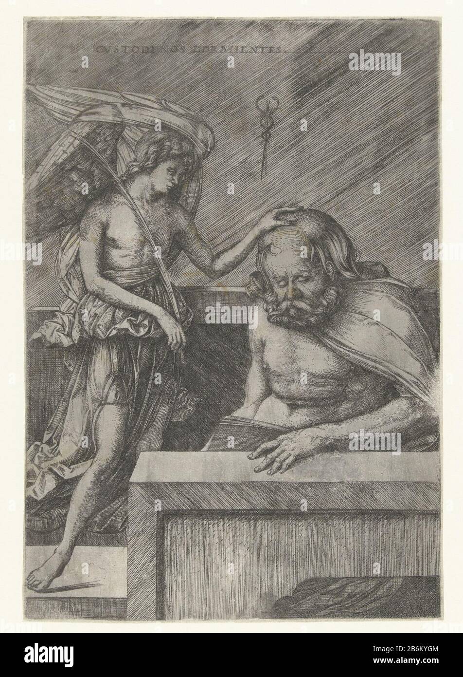 Engel legt zijn Hand op hoofd van lezende man Cvstodi nos dormientes (objet titel op) Angel met sa main sur la lecture de la tête manCvstodi nos dormientes (objet titre) Type d'objet: Photo Numéro d'article: RP-P-OB-1858Catalogusentie: Hind (Italie) 12Le Bartsch 9 Inscriptions manuscrites: Jacopo de'Barbari (bâtiment classé) dans sa conception: Jacopo de'BarbariPlaats fabrication: Italie Date: 1509 - 1515 Caractéristiques physiques: Matériel automobile: Papier technique: Engraa (procédé d'impression) Dimensions: H 226 mm × W 157 mm Objet: Banque D'Images