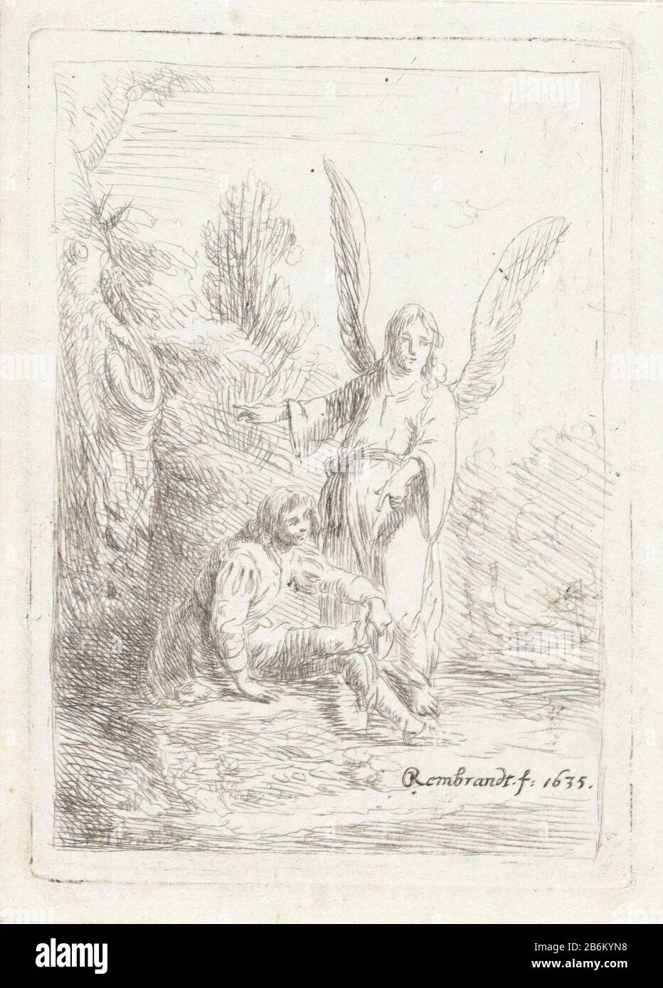 Engel naast een jonge man Left est un jeune homme, Tobias possible sur le terrain dans un paysage. A côté de lui se trouve un ange mogelijkRafaël. Fabricant : printmaker: Design anonyme par Rembrandt van Rijn (propriété cotée) Lieu de fabrication: Printmaker: Pays-Bas À la conception: Nord des Pays-Bas Date: 1635 et / ou 1635 - 1719 Caractéristiques physiques: Matériel de gravure: Technique du papier: Dimensions de gravure: Bord de la plaque: H × 108 mm b 77 mm Objet: Anges assis figurine paysages Banque D'Images