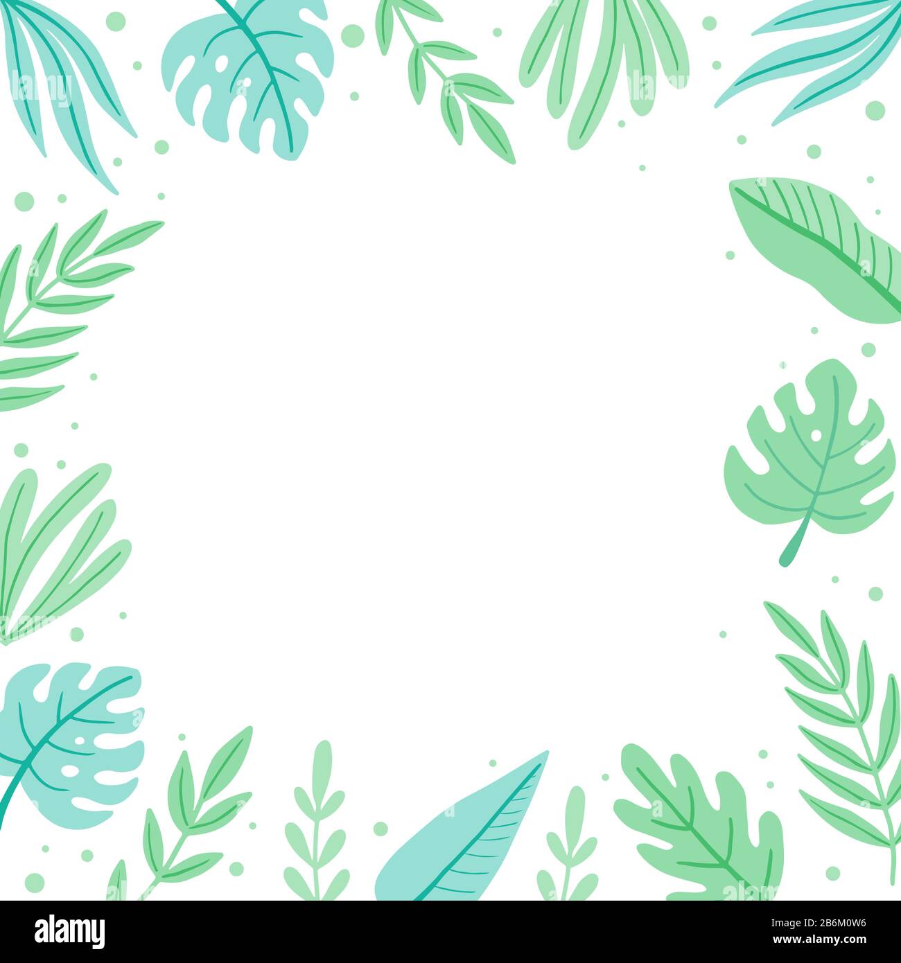 Cadre tropical de feuilles d'été pour bordure de texte, carte de vœux, affiche. Décoration fleurie exotique de style hawaï. Illusions vectorielles de style tendance. Illustration de Vecteur