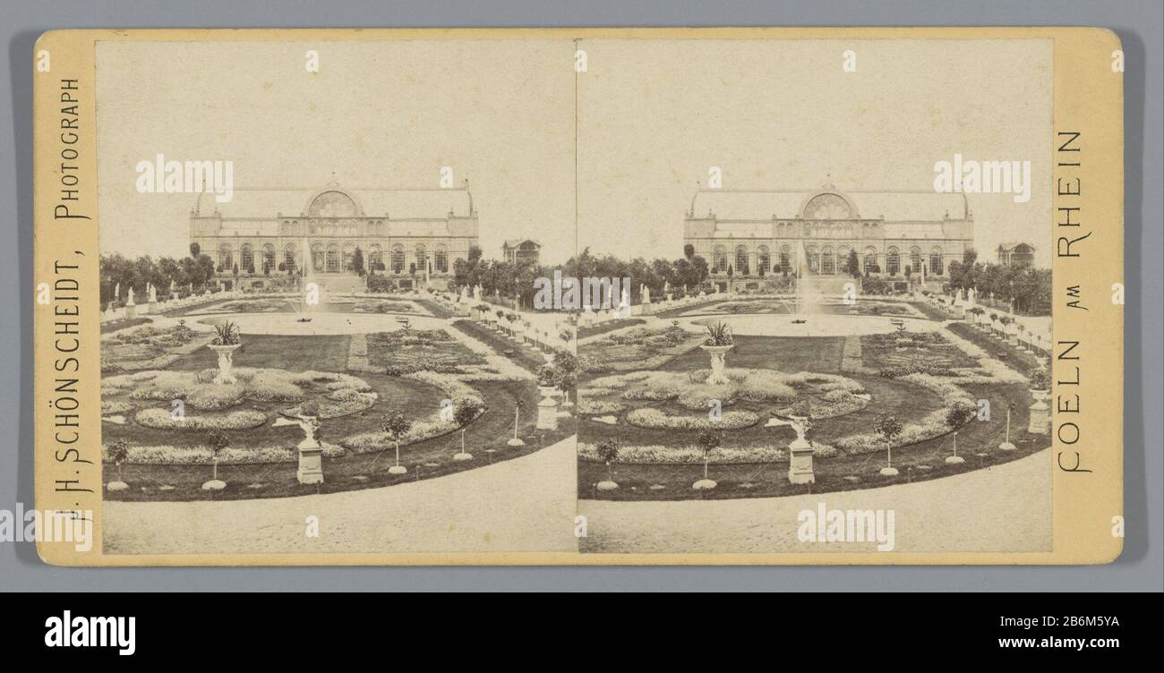 Extérieur Flora and Botanical Garden Cologne Köln - Flora (title object) Coeln am Rhein (series title) Type de bien: Stéréo Picture Numéro d'article: RP-F F060606060669 Fabricant : Photographe: Johann Heinrich Schön Scheidt Date: En 1863 - 1880 matériau: Papier carton technique: Albumen dimensions imprimées: Milieu secondaire: H 85 mm × l 170 mm Objet : jardin botanique, hortus botanicus' Banque D'Images