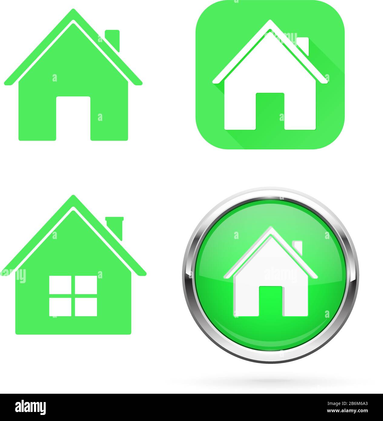 Icônes d'accueil. Ensemble de signes et de boutons verts Illustration de Vecteur