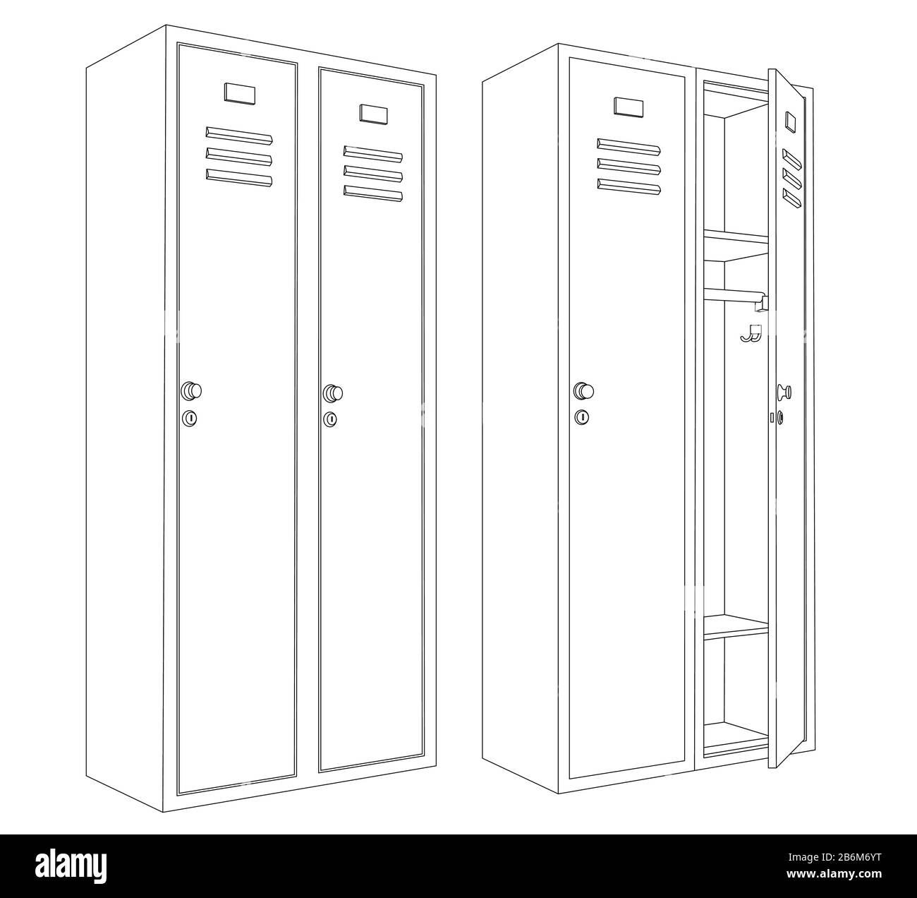 Casiers avec une porte ouverte et fermée. Dessin de contour Illustration de Vecteur