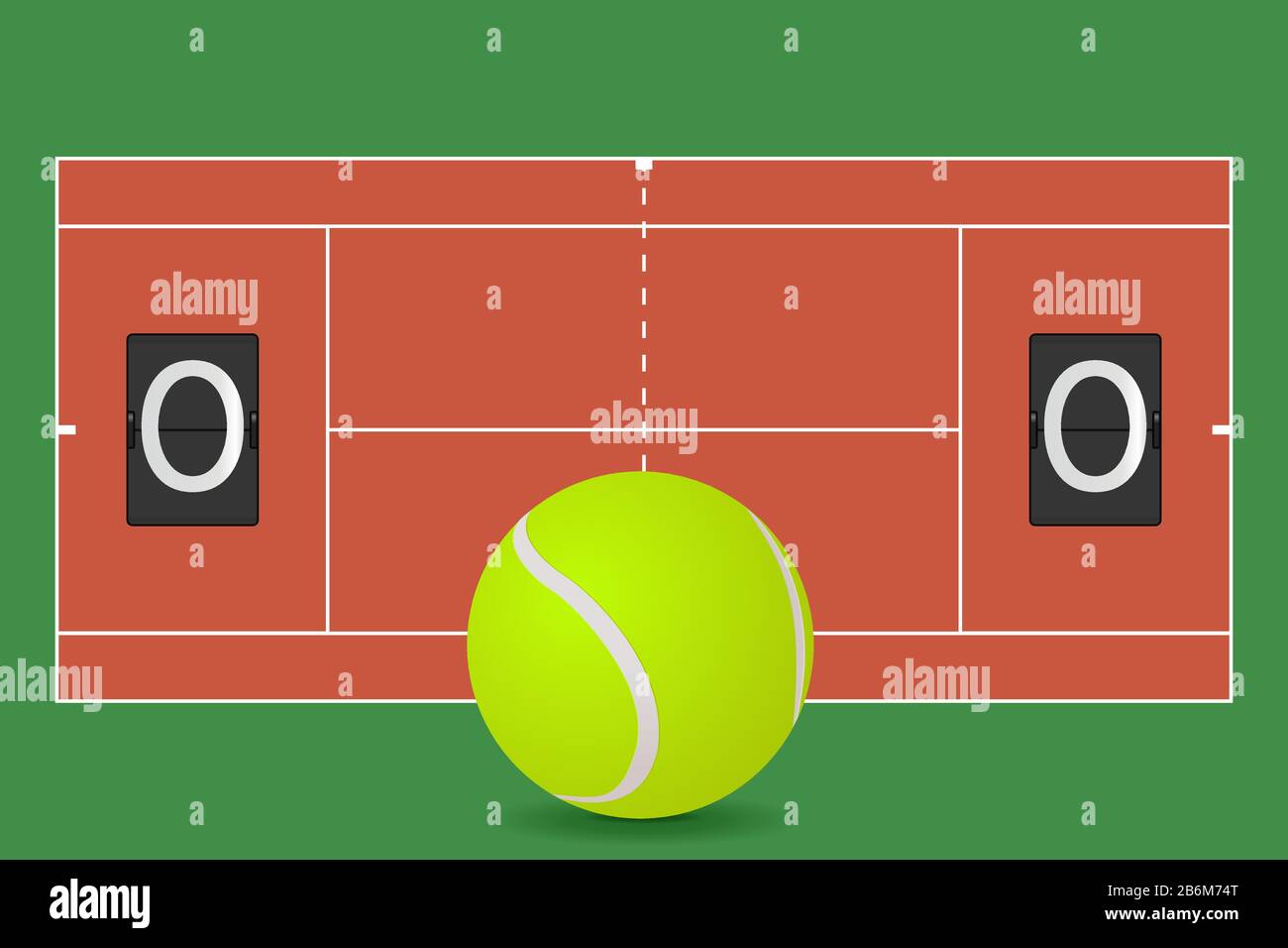 Terrain de sports de tennis avec ballon jaune Illustration de Vecteur