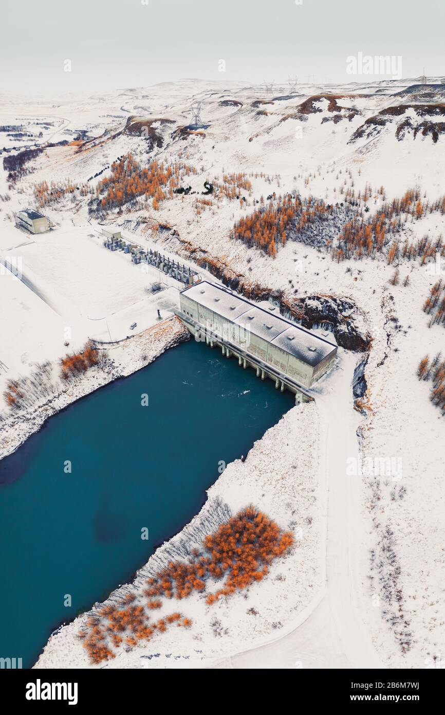 Centrale Hydroélectrique De Burfellsvirkjun, Thjorsardalur, Islande Banque D'Images
