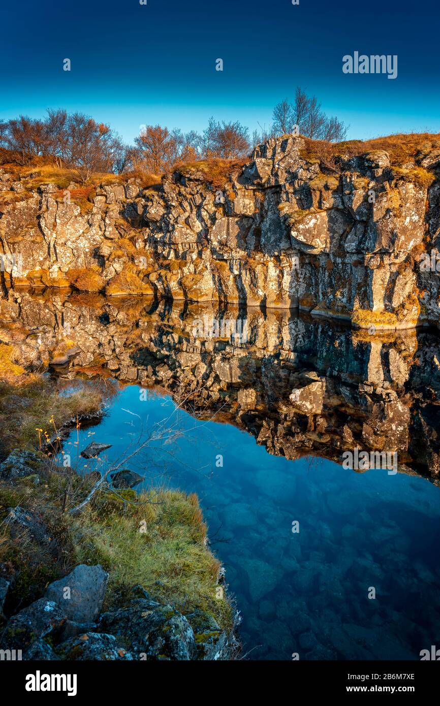 Flosagja Fissure, Parc National De Thingvellir, Islande Banque D'Images