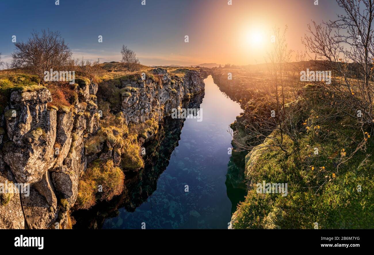 Flosagja Fissure, Parc National De Thingvellir, Islande Banque D'Images