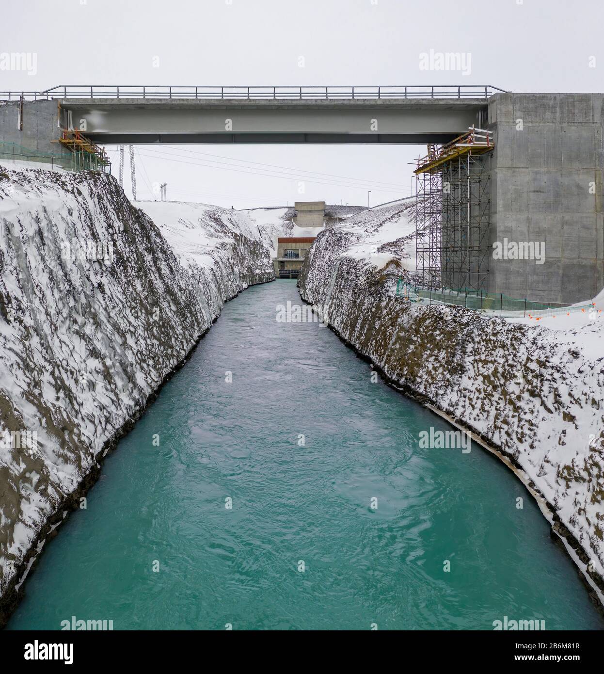 Centrale hydroélectrique de Sultartangavirkjun, Central Highlands, Islande Banque D'Images