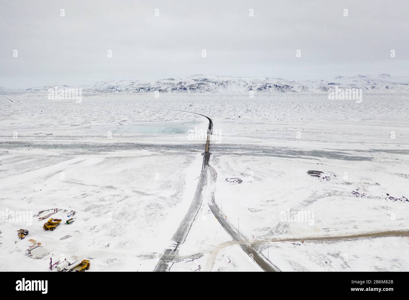 Hiver près de la centrale hydroélectrique de Sultartangavirkjun, Central Highlands, Islande Banque D'Images