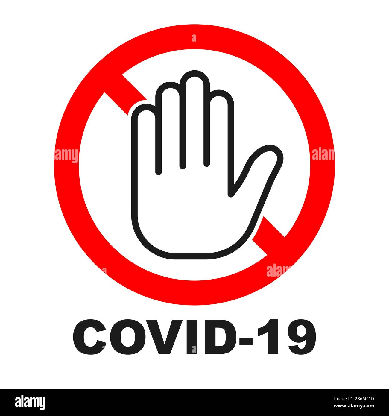 Arrêter le signe rouge de coronavirus. Aucun signe covid-19 isolé. Icône vecteur. Contrôle Du Coronavirus. Lutte contre le coronavirus. Illustration de Vecteur