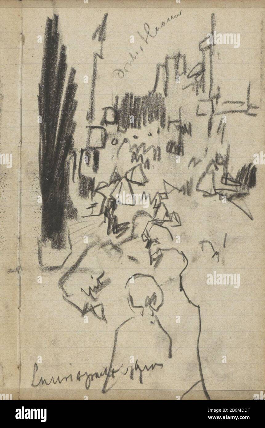 Figuren aan de Lauriergracht te Amsterdam Figures on the Lauriergracht Amsterdam Property Type: Sketchbook sheet sheet référence: RP-T-1924-58-16 Inscriptions / marques: Annotation, manuscrit: 'Lauriergracht's avonds'kleurnotitie Description manuscrite: Page 16 d'un croquis avec 41 bladen. Fabricant : artiste George Hendrik Breitner lieu de fabrication: Amsterdam Date: CA. 1886 - ca. 1903 Caractéristiques physiques: Craie noire sur papier doublé matériau: Papier doublé Sujet craie: Canaux, eau (dans la ville) (+ ville (-scape) avec chiffres, staffage) architecture civique; édifices; habitations Banque D'Images