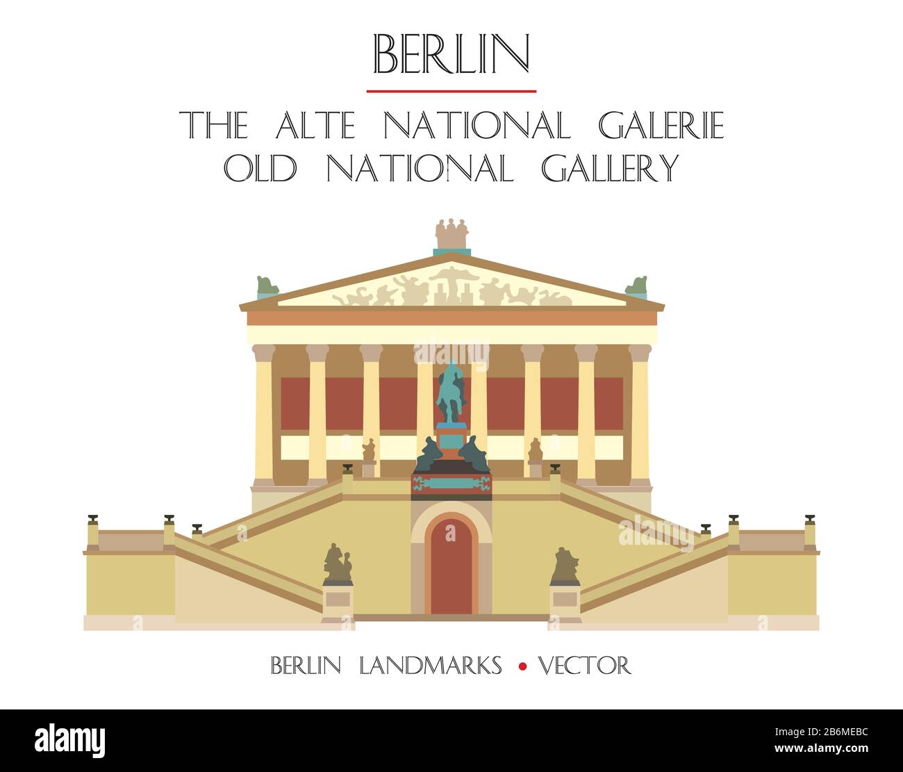 Vecteur coloré Old National Gallery (la galerie nationale Alte) vue de face, célèbre monument de Berlin, Allemagne. Illustration plate vectorielle isolée sur Illustration de Vecteur