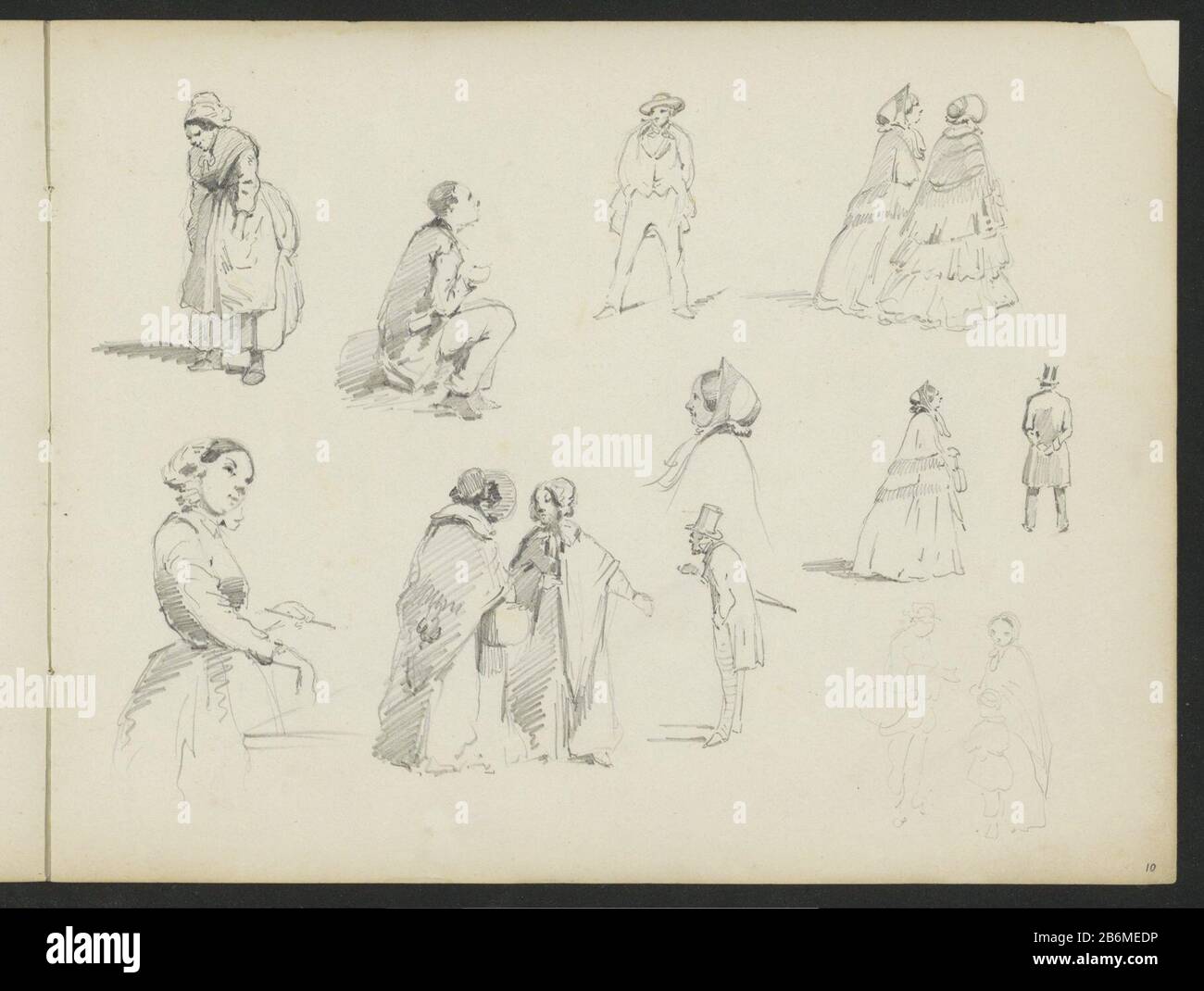 Figuren dans verschillende houdingen hommes, femmes et enfants dans différentes poses et avec différentes activités. Lame 10 d'un croquis avec 11 bladen. Fabricant : artiste: Adrian Evers Lieu de fabrication: Pays-Bas Date: CA. 1828 - 1897 Caractéristiques physiques: Crayon matériel: Papier Sujet crayon: Adulte mana Cult femme bouclier Banque D'Images