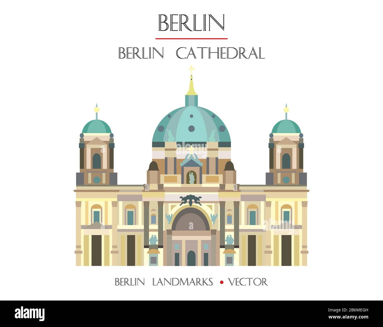 Vecteur coloré Berlin vue de face de la cathédrale, célèbre monument de Berlin, Allemagne. Illustration plate vectorielle isolée sur fond blanc. Voyage à Berlin Illustration de Vecteur