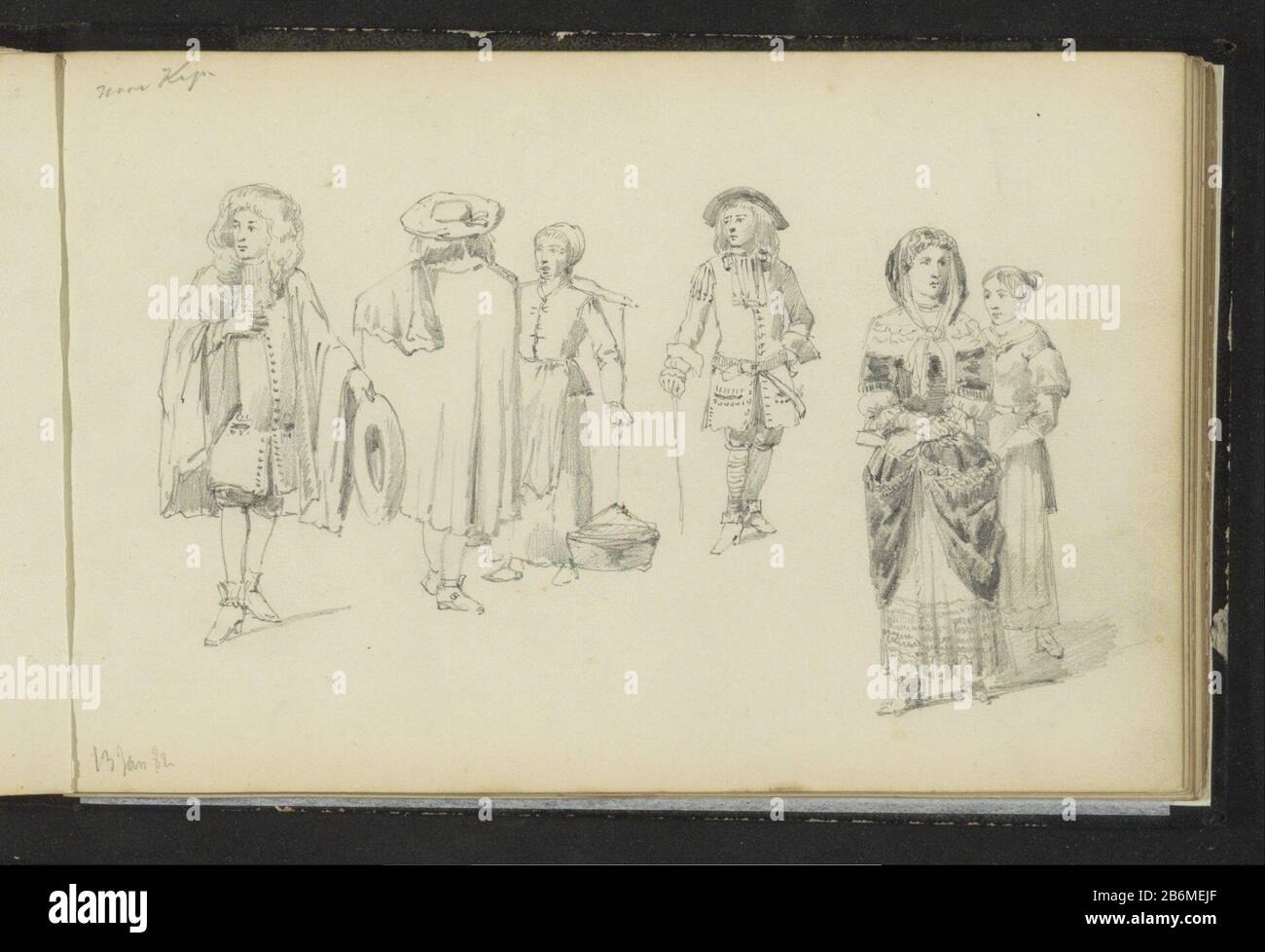 Figuren dans zeventiende-euwse kleding Figures dans les vêtements du XVIIe siècle de différentes couches de la vie. Au milieu d'une femme avec un joug. Lame 55 d'un croquis avec 91 bladen. Fabricant : artiste: Cornelis Springer à imprimer par Johannes Kip (propriété cotée) Lieu de fabrication: Pays-Bas Date: 13 Jan 1882 Caractéristiques physiques: Crayon, gedoezeld matériel: Papier technique crayon: Doezelen Sujet: Vêtements, costume (+ vêtements pour hommes) vêtements, costume (+ vêtements pour femmes) femme adulte quand mana Cult 1660 - 1699 Banque D'Images