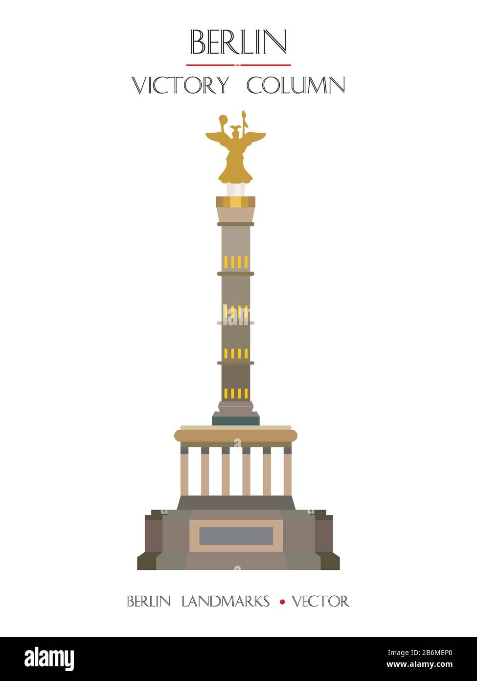 Vecteur coloré Berlin Victory colonne vue avant, célèbre monument de Berlin, Allemagne. Illustration plate vectorielle isolée sur fond blanc. Berlin tr Illustration de Vecteur