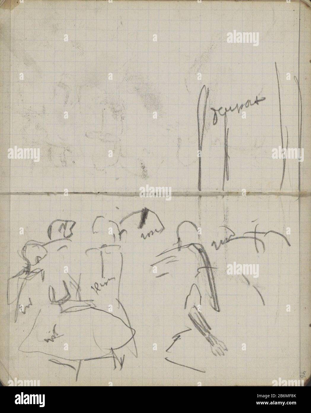 Figuren Figurines Type d'objet: Carnet d'esquisses Numéro d'article: RP-T-1924-94-45 Inscriptions / marques: Note de couleur, annotation manuscrite, manuscrit: '[...]' Description: Page 45 et page 46 d'un carnet d'esquisses avec 30 lames fabriquées à Amsterdam. Fabricant : artiste George Hendrik Breitner lieu de fabrication: Amsterdam Date: 1893 Caractéristiques physiques: Craie noire matière: Craie en papier à damier Sujet: Femme adulte mana Cult logement urbain Banque D'Images
