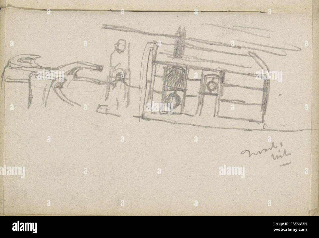 Figuur op een schip Figure sur un type d'objet de navire: Carnet d'esquisses référence: RP-T-1924-89-49 Inscriptions / marques: Couleur note description manuscrite: Figure sur un navire. Page 49 d'un croquis avec 46 lames faites à Amsterdam. Fabricant : artiste George Hendrik Breitner Lieu de fabrication: Amsterdam Date: 1900 - 1901 Caractéristiques physiques: Crayon matière: Crayon papier Sujet: Stages (en général) (+ une personne  trafic et transport) Banque D'Images
