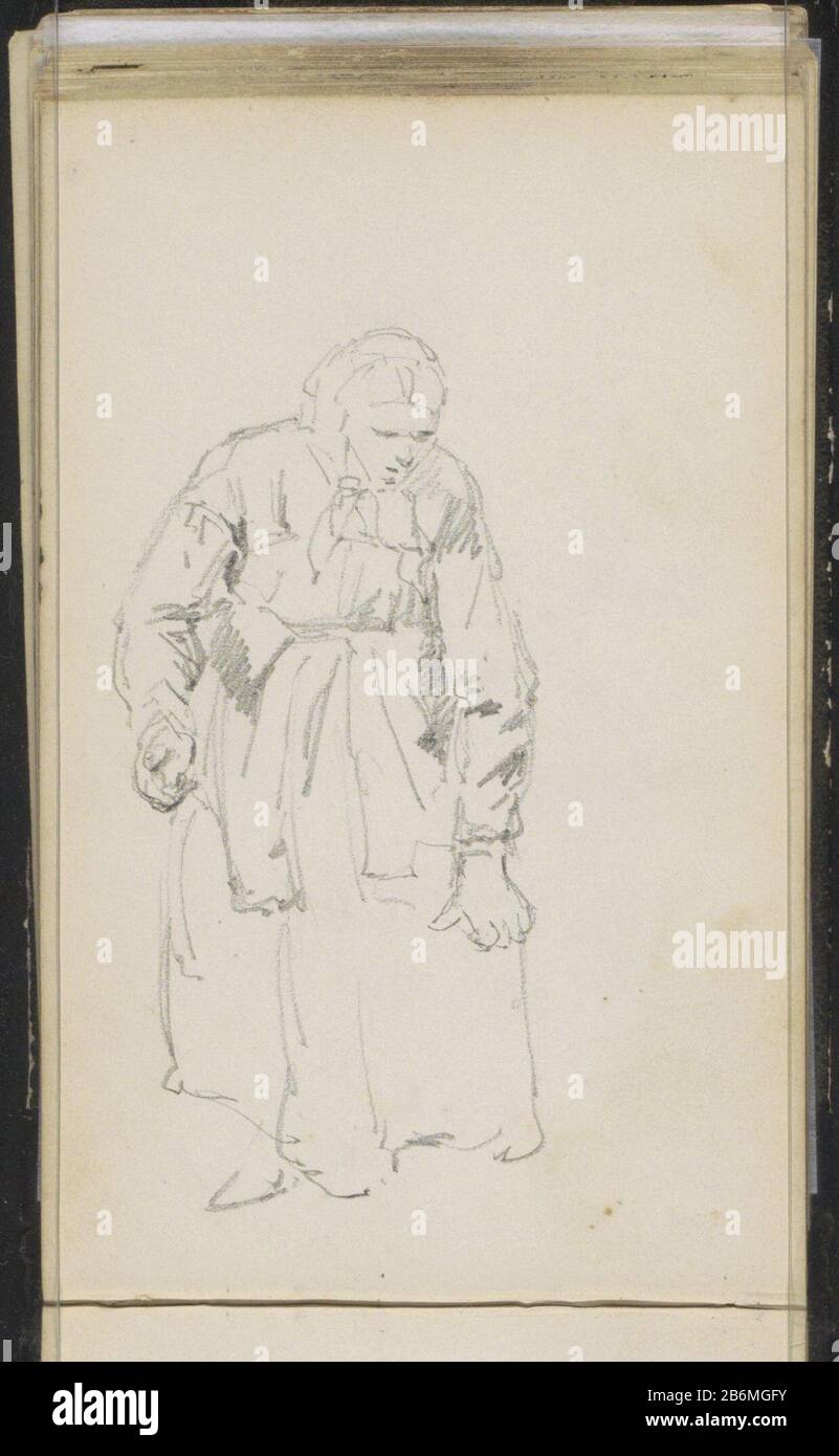 Figuurstue Figure étude Type d'objet: Croquis Fiche d'article Numéro: RP-T 1945-23-36 (F) Description: Femme debout portant un foulard ou un chapeau. Feuille 36 verso d'un croquis avec 55 lames faites dans le Veluwe dans le Nord du Duitsland. Fabricant : artiste: Cornelis Springer Lieu de fabrication: Pays-Bas Date: Env. 1863 Caractéristiques physiques: Crayon: Papier Sujet crayon: Figure debout - AA - figurine humaine féminine Banque D'Images