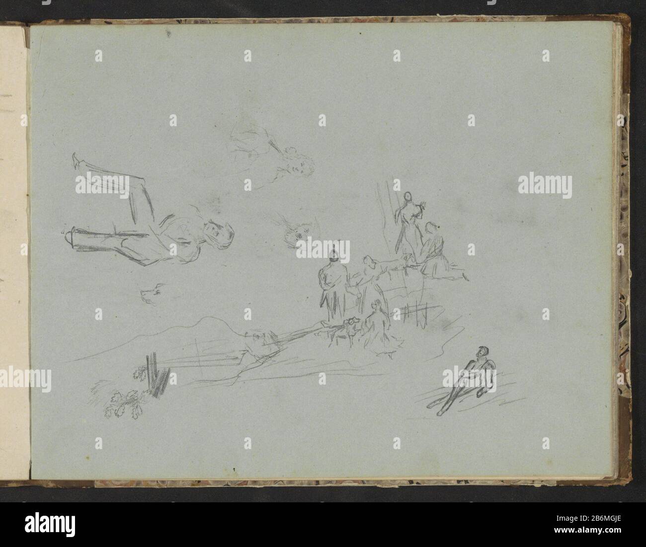 FiguurStudies en honden Figure Studies and dog object type: Sketchbook sheet référence: RP-T 1994-21-13 (F) Description: Sur le jardin avant de la propriété. Feuille 13 verso d'un croquis avec 41 bladen. Fabricant : illustrateur John Tavenraat Dating: 1833 Caractéristiques physiques: Crayon sur papier bleu: Crayon sur papier Sujet: Doanatomie (non médicale) Banque D'Images