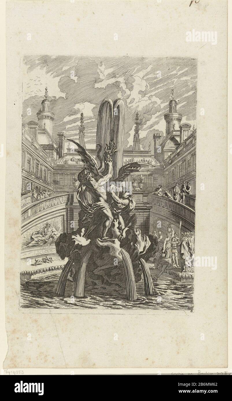 Fontein met twee mannen die een draak vasthouden Fonteinen de waterspuwers en Italiaanse stijl (servietitel) Fontaine avec deux hommes un dragon tenant des fontaines et des gargouilles en style italien (titre de la série) Type de propriété: Imprimer ornement photo Numéro de série: 6 / 6Objectrefermer: RP-P-1964-4353353RORN Cat design: 8090: Jean Leutreprentmaker: Éditeur anonyme: Johann Ulrich StapfPlaats Manufacturing: Design of France (possible) printmaker: Allemagne (possible) éditeur: Augsburg Dating: Après 1661 - pour 1706 matériau: Technique du papier: Dimensions de gravure: Plaque ed Banque D'Images