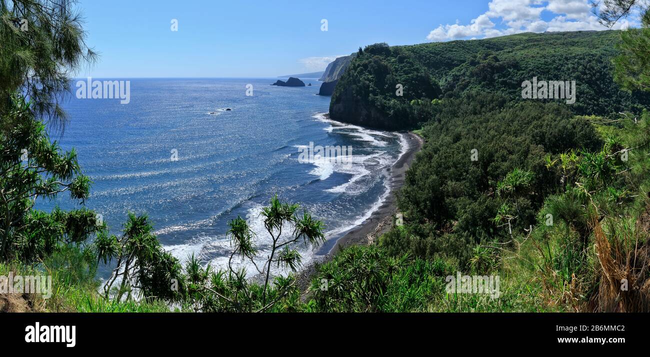 Vue sur la mer et le littoral, Pololu, Hawaï, États-Unis Banque D'Images