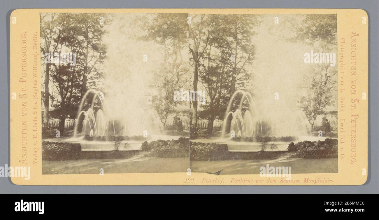 Fontein van het Paleis van Monplaisir in Peterhof Peterhof Fontaine vor dem Schlosse Monplaisir (objet op) Fontaine du Palais de Monplaisir à Peterhofhof Peterhof. Fontaine vor dem Schlosse Monplaisir (titre objet) Type de bien: Stéréo photo Numéro de l'article: RP-F F07515 Inscriptions / marques: Numéro, recto, imprimé: '122.'opschrift, recto, imprimé:' Ansichten von St. Petersburg.' Fabricant: Photographe L. Gothe (bâtiment classé) éditeur: Linde & Co. (Sophhomus), E. Peterguitever objet: Rencontres à Berlin: CA. 1850 - ca. 1880 P Banque D'Images