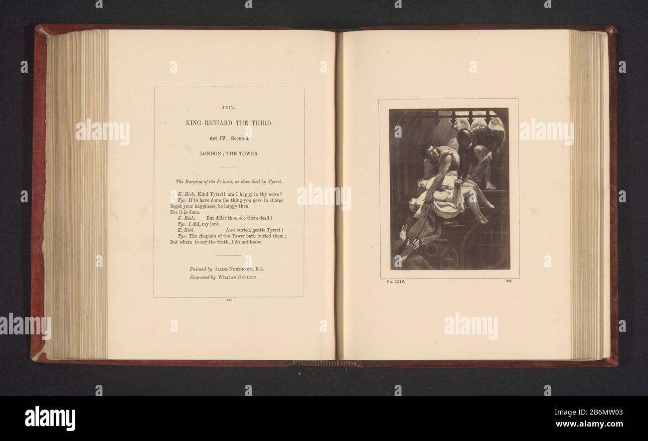 Fotoreproductie van een prent naar een schilderij porte James Northcote, voorstellend een scène huit Richard III porte William Shakespeare C'est vu acte IV, scène 3 avec l'enterrement des prinses. Fabricant : Photographe: Stephen Aylingnaar imprimer par William Skelton (propriété cotée) à la peinture par James Northcote (propriété cotée) Lieu de fabrication: Londres Date : vers 1854 - ou pour 1864 matériau: Technique du papier: Albumen dimensions imprimées: Photo: H 100 mm × W 74 mmToeliechtFoto page 255. Objet: Œuvre littéraire spécifique Banque D'Images