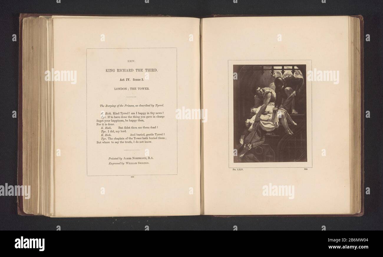 Fotoreproductie van een prent naar een schilderij porte James Northcote, voorstellend een scène huit Richard III porte William Shakespeare C'est vu acte IV, scène 3 avec l'enterrement des prinses. Fabricant : Photographe: Stephen Aylingnaar imprimer par William Skelton (propriété cotée) à la peinture par James Northcote (propriété cotée) Lieu de fabrication: Londres Date : vers 1854 - ou pour 1867 matériel: Technique du papier: Albumen dimensions imprimées: Photo: H 100 mm × W 76 mmToeliechtFoto page 255. Objet: Œuvre littéraire spécifique Banque D'Images