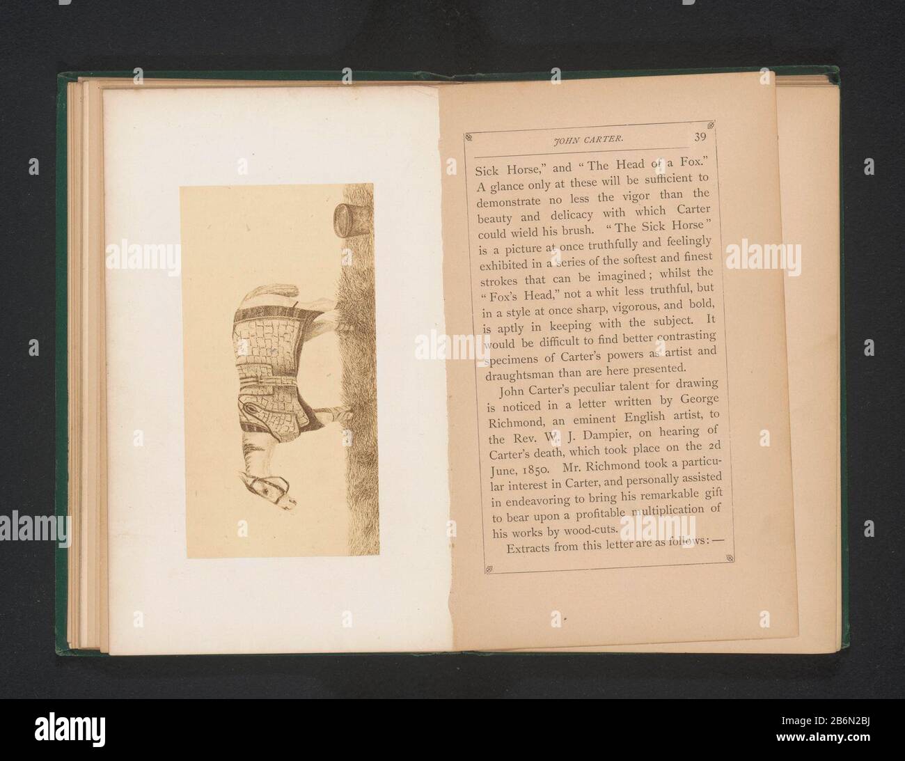 Fotoreproductie van een tekening van een paard door John carter la vie de John carter (objet op titel) photo reproduction d'un dessin d'un cheval par John CarterThe LIFE of John carter (objet titre) Type de bien: Page de reproduction photo Numéro d'article: RP-F 2001-7-912-2 Fabricant : Photographe: H. G. Smith (attribué à) au dessin: John carter (propriété cotée) Date: CA. 1863 - ou pour 1868 matériau: Technique du papier: Albumen dimensions de l'impression: Photo: H 65 mm × W 129 mmTopelichtingFoto page d'accueil 39. Objet: Cheval Banque D'Images
