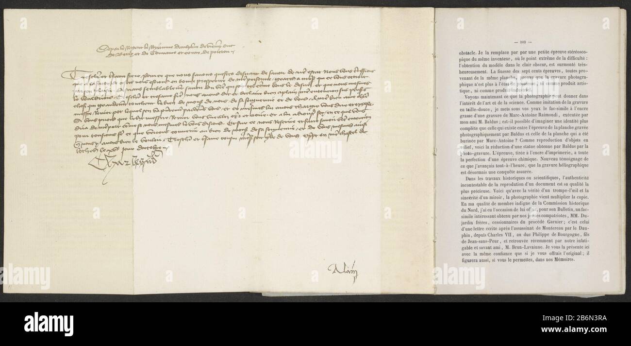 Fotoreproductie van een tekst Image reproduction d'un texte type d'objet: Photo-mécanique imprimer page de reproduction Numéro d'objet: RP-F-2001-7-114-11 Fabricant: Fabricant: Fabrication de localisation anonyme: France rencontres: CA. 1859 - en début ou en début 1869 matériau: Technique du papier: Dimensions de la photolithographie : photo: H 180 mm × W 235 mmToelichtingPrent en face de la page 203. Objet: Écriture manuelle, texte écrit Banque D'Images