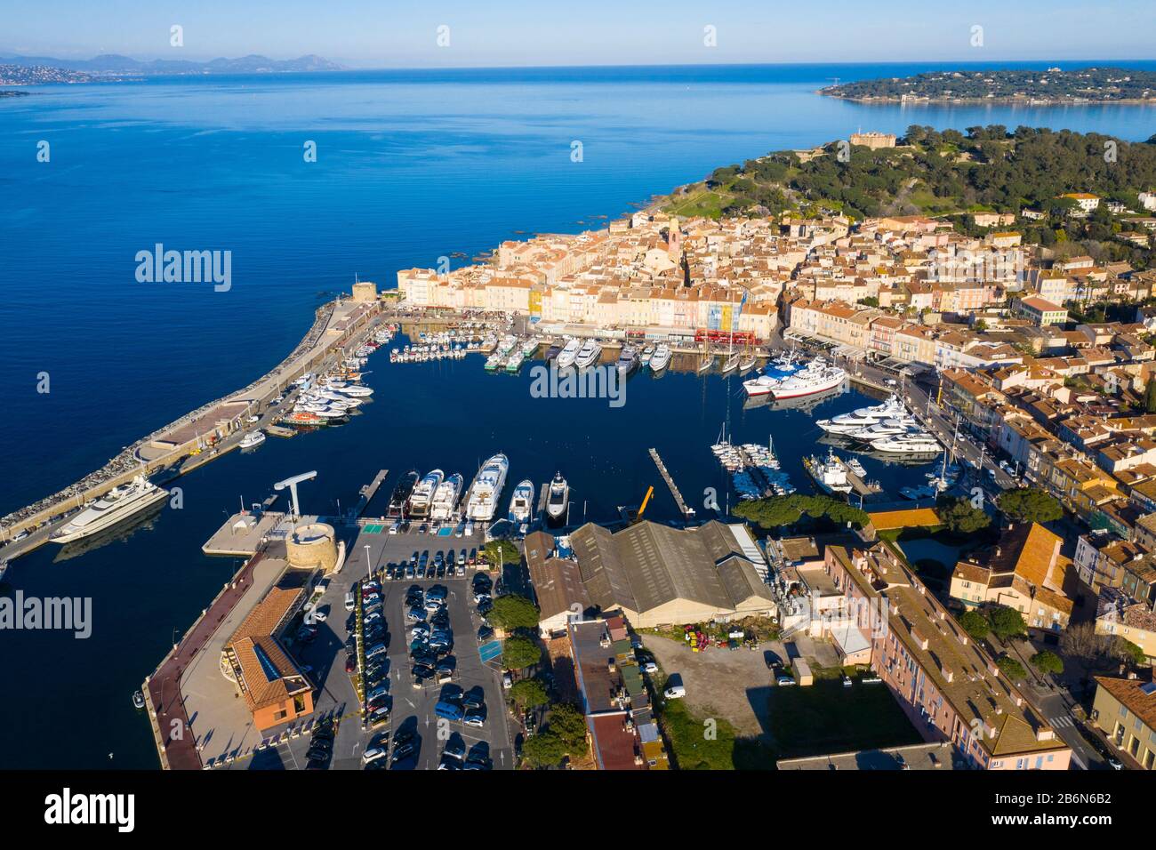 France, vue aérienne du port de St Tropez Banque D'Images