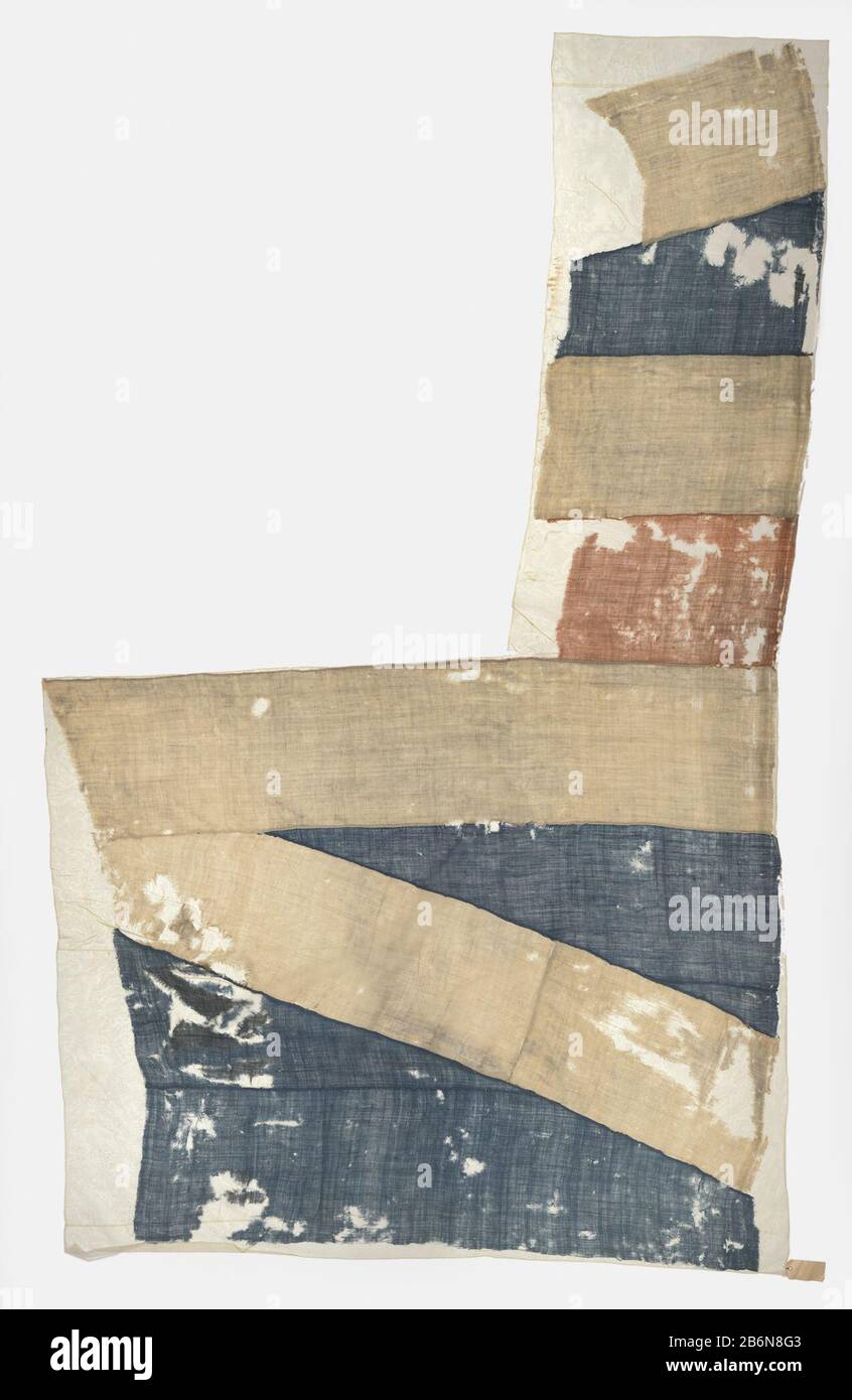 Fragment van een Engelse Unievlag Fragment van een scheepsvlag, broekzijde, blauw a rencontré een rood dans een wit kruis op een wit Andrieskruis. Dit is een Unievlag van de period 1606-1700. Fabricant : vervaardiger: AnoniemPlaats fabrication: Engeland Dating: CA. 1606 - ca. 1700 kenmerken physique: WOL matériau: WOL Dimensions: H 409 cm. × b 245 cm. Objet: Drapeau, couleurs (comme symbole de l'état, etc.)Wanneer: 1606 - 1800 Banque D'Images