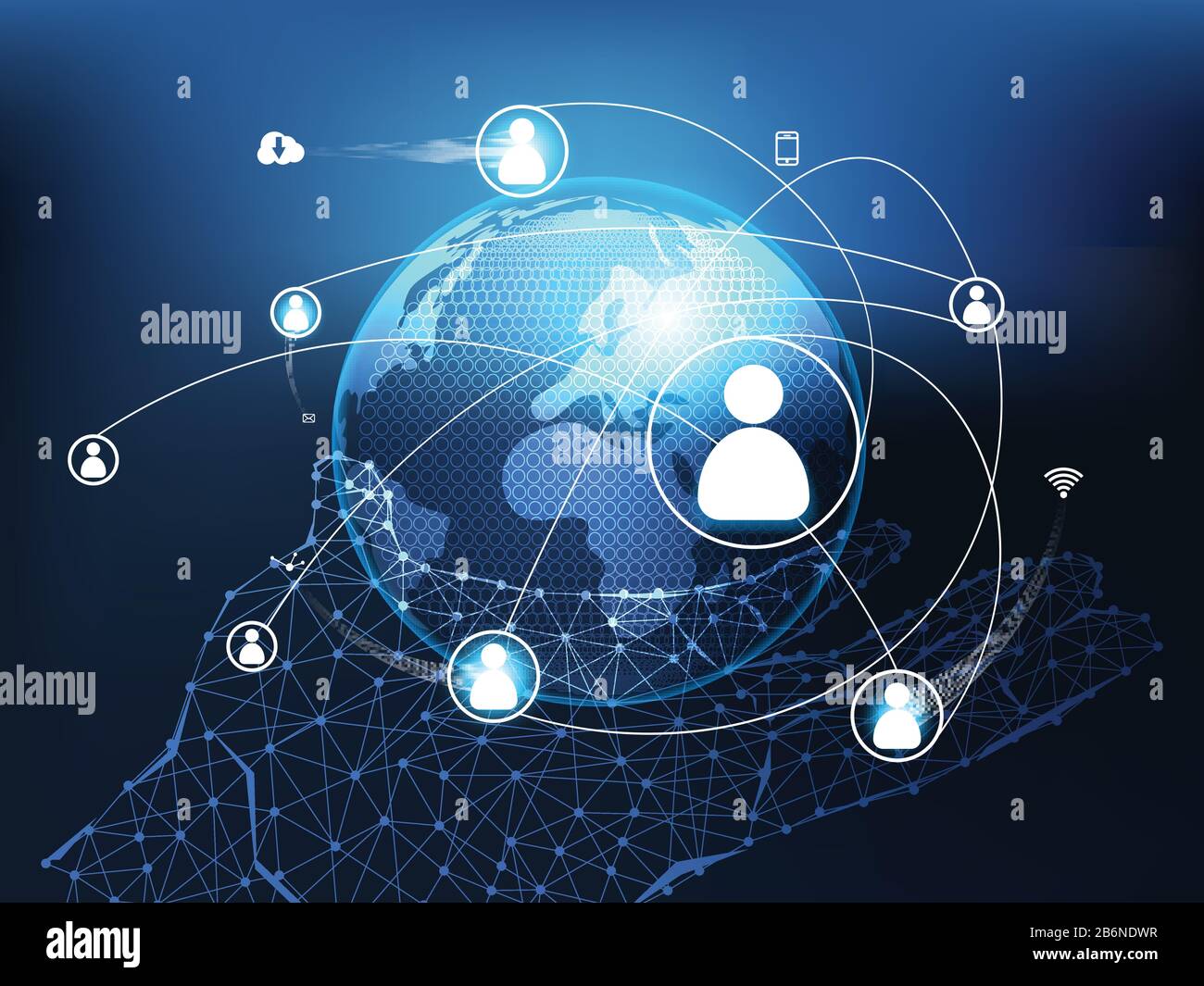 Concept technologique abstrait Internet connexion réseau futuriste communication humaine avec le monde cercle future technologie numérique, wifi, social et Illustration de Vecteur