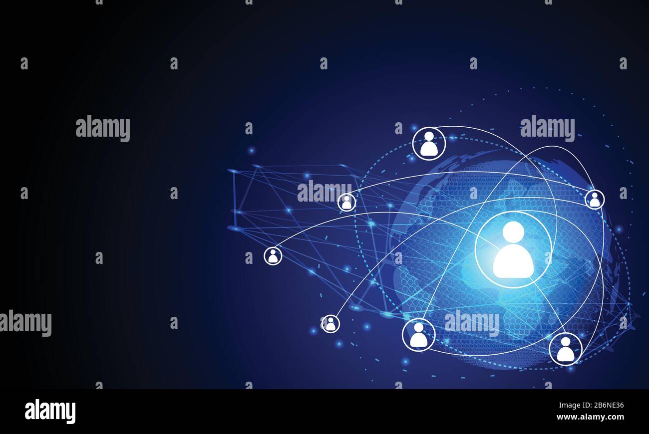 Concept technologique abstrait Internet connexion réseau futuriste communication humaine avec le monde entier cercle technologie future numérique sur haute technologie sombre Illustration de Vecteur