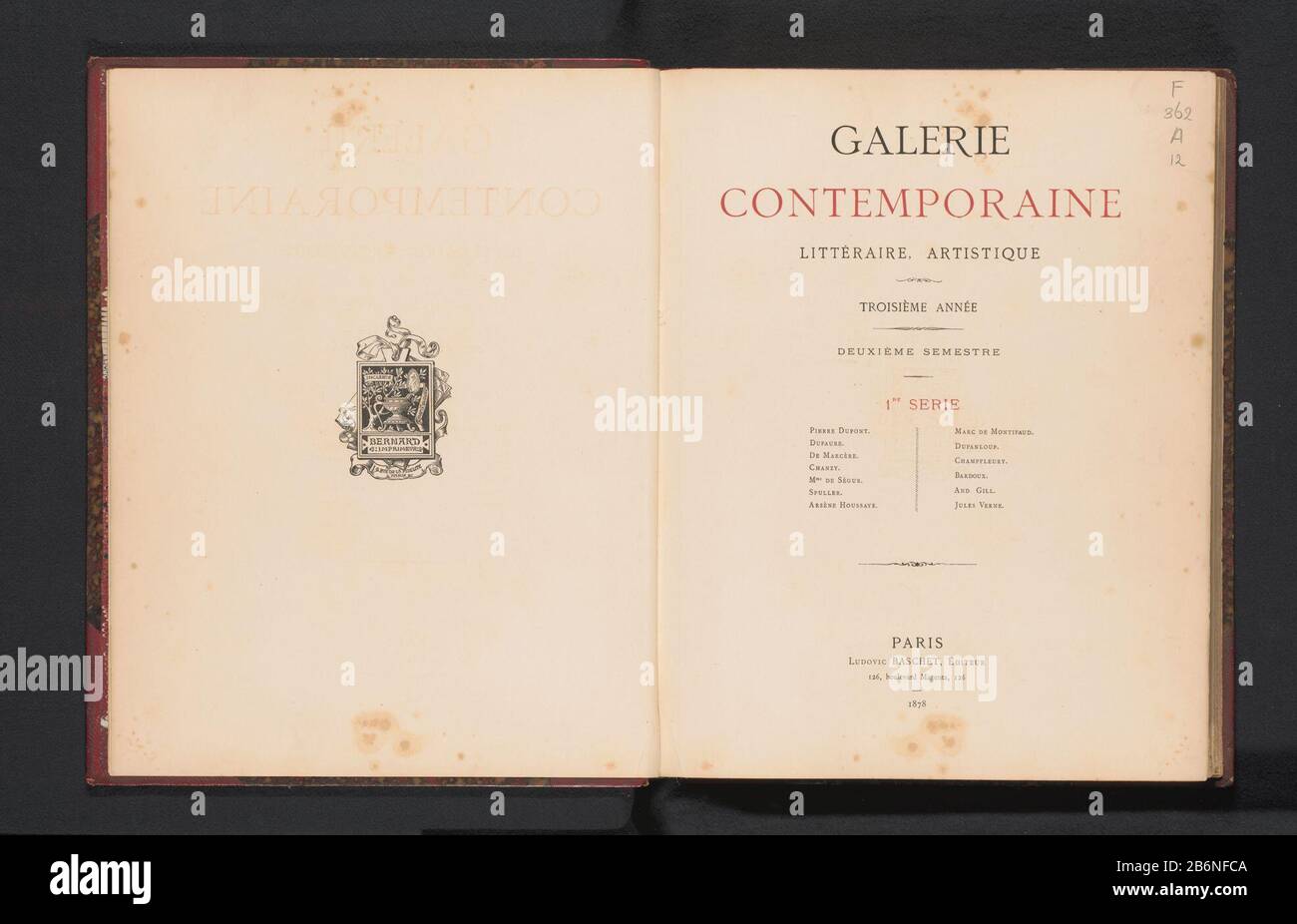 Galerie contemporaine litteraire, artistique (objet op de titre) Galerie contemporaine: Littéraire, artistique (objet titre) Type d'objet: Livre Numéro d'article: Bi-H-3770-Fervaardiging Dating: 1878 matériau: Papier technique: Imprimer / burytype / cliché / Gustav marbre / kammarmer / couleur : H 358 mm × l 288 mm × d 35 mm Banque D'Images