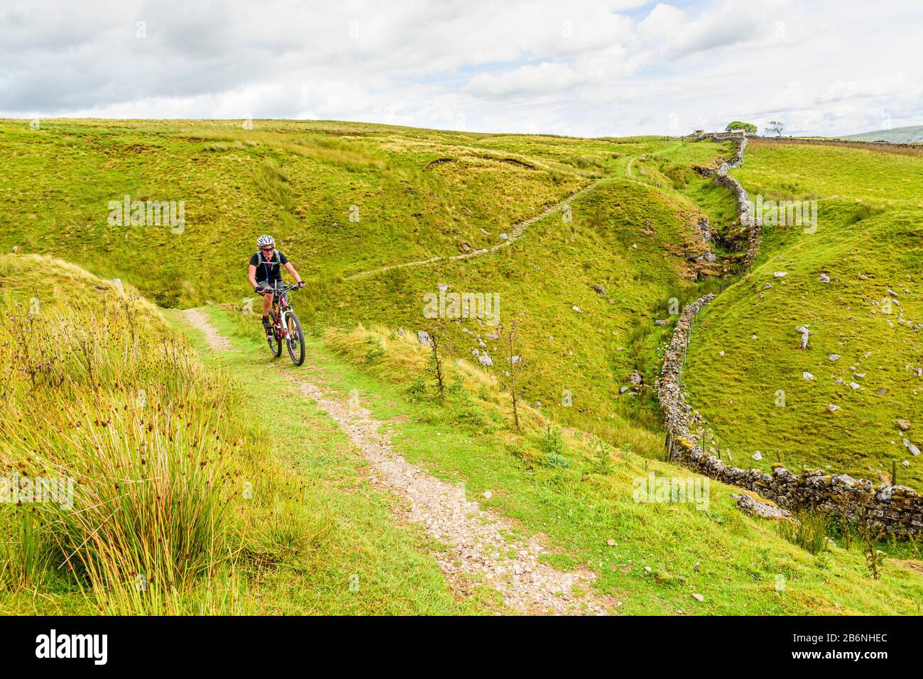 Cycliste sur Lady Anne's High Way (Pennine Bridgleway) dans le Yorkshire Dales Banque D'Images Cycliste sur Lady Anne's High Way (Pennine Bridgleway) dans le Yorkshire Dales Banque D'Images