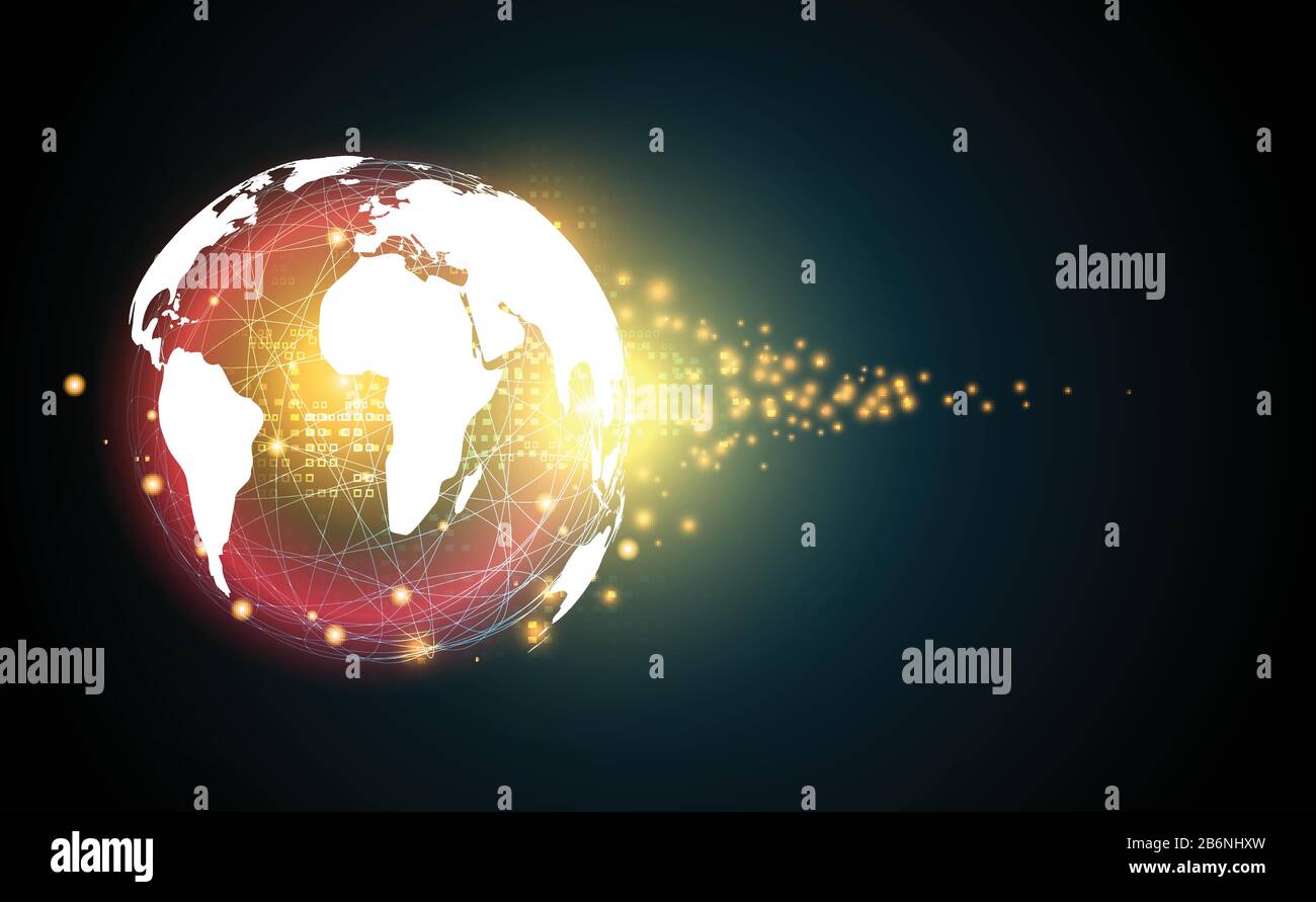 concept technologique abstrait connexion réseau mondial futuriste globe terrestre système de communication hologramme virtuel monde et lien numérique pour modèle Illustration de Vecteur