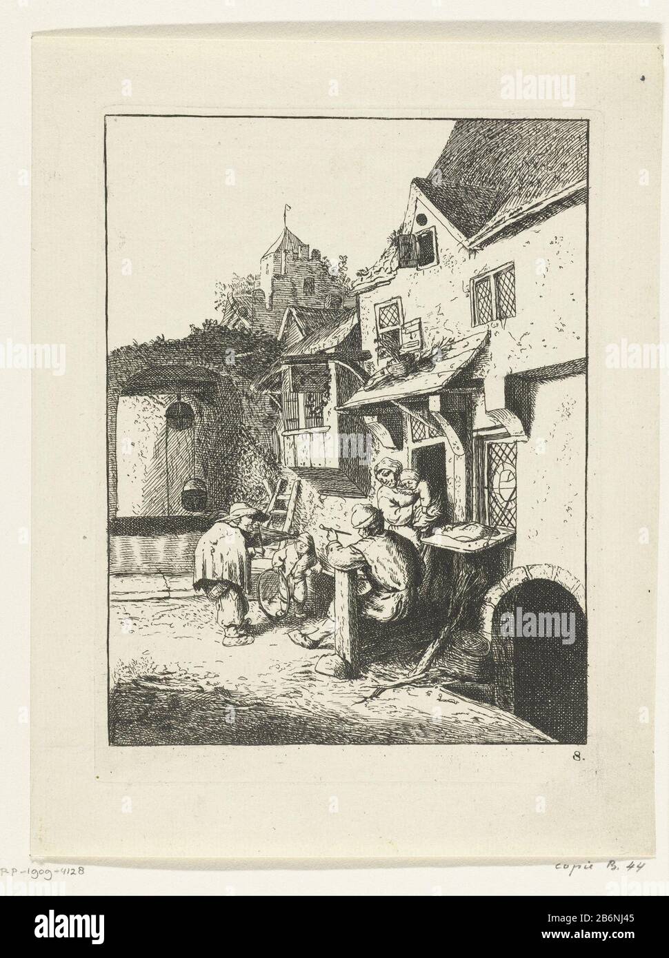 Gebochelde vioolspaeler voor een herberg copie d'un imprimé par Adriaan van Ostade représentant une image miroir affichée à un fabricant de fabrication de plus grande taille: Imprimer par: Amsterdam à imprimer auteur: Anonyme date: 1652 - 1745 Caractéristiques physiques: Matière de gravure: Papier: Technique dimensions de gravure: Bord de la plaque: H 184 mm × W 138 mm Objet: Une personne jouant à la corde instrument (badue) inn, café-maison, maison publique, et droit, etc Banque D'Images