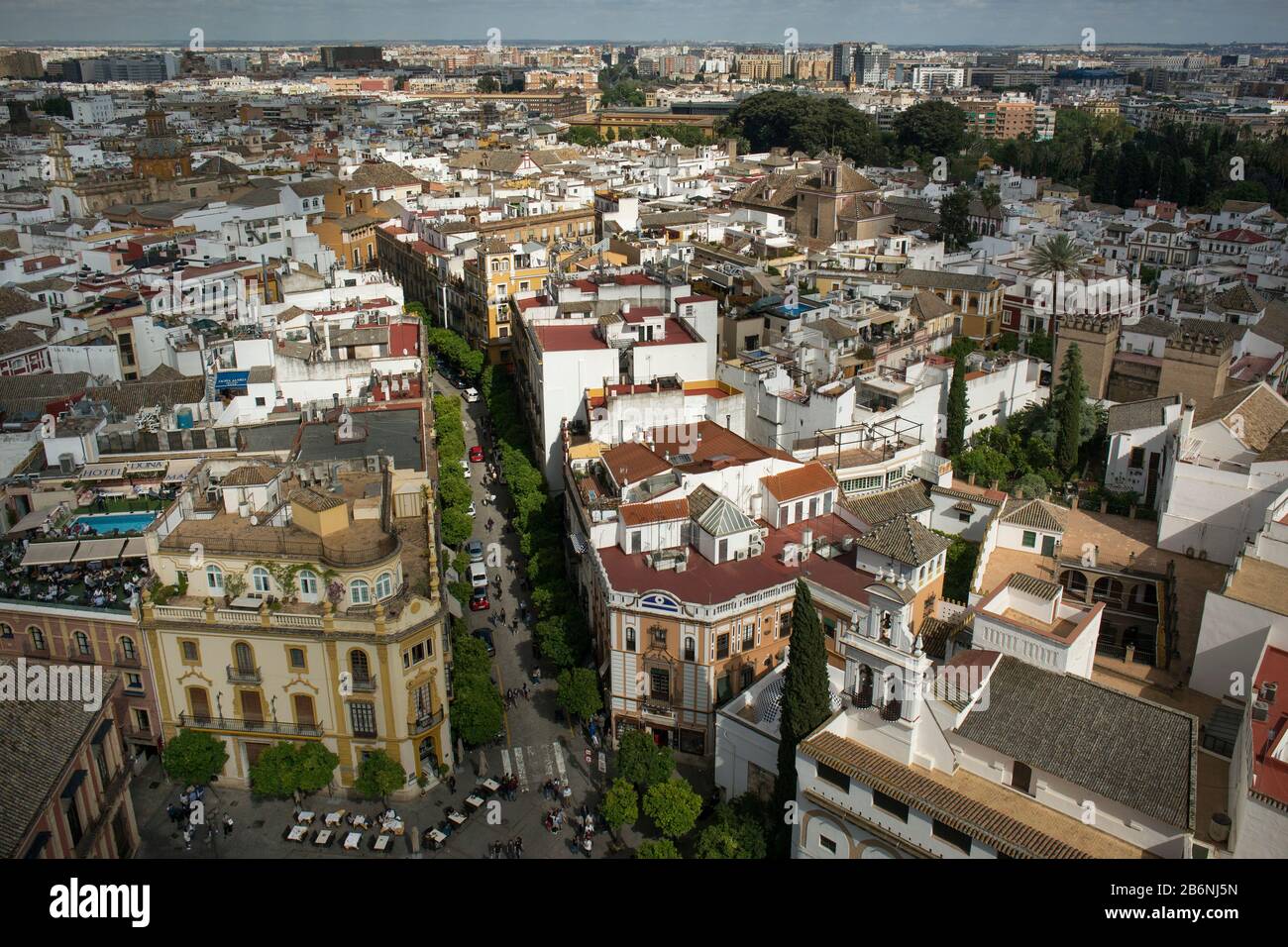 Vue panoramique sur Séville depuis la tour Giralda, Espagne Banque D'Images