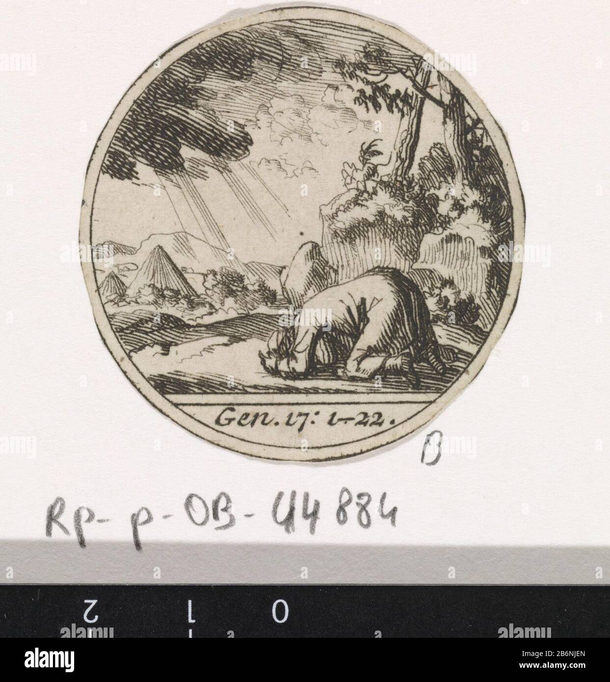 Geboorte van Isaak aangekondigd Dieu apparaît comme une rayonne de lumière à l'agenouillement d'Abraham. Dieu Abraham prédit la naissance de son fils Isaac (général 17: 1-22) . Fabricant : printmaker Jan Luyken Editeur: Willem Goeree (II) Editeur: David Goeree Lieu de fabrication: Amsterdam Date: 1700 Caractéristiques physiques: Matière de gravure: Technique du papier: Gravure Dimensions: Feuille d 45 mmToeliechtBoekillustratie Willem Goeree. Mosaize histoire de l'hébreu mariakerke. Amsterdam : Willem Et David Goeree, 1700. Objet: Circoncision, le signe de l'alliance  histoire d'Abraham (Genèse 17) Banque D'Images